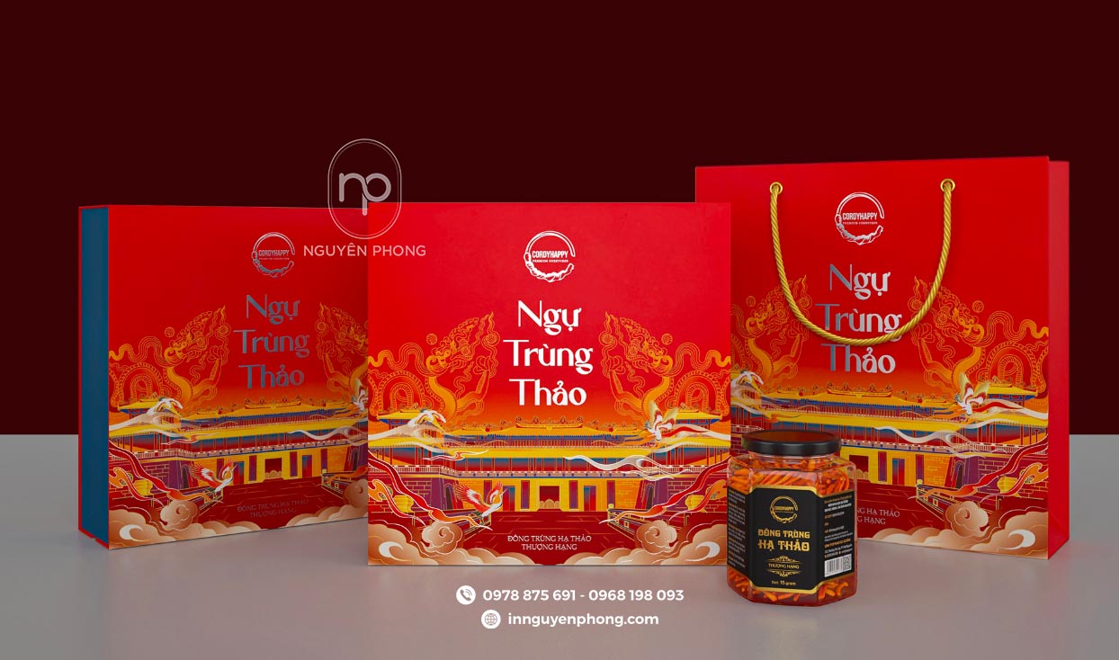 Mẫu túi giấy đựng nấm đông trùng hạ thảo 